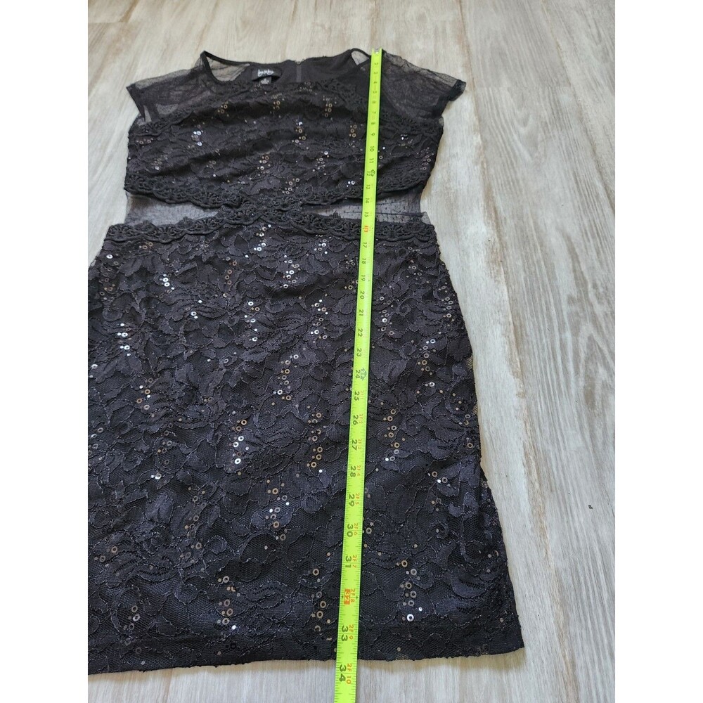 By & By Black Sequin Lace Mini Dress Sheer Mesh Cutout Bodycon Sz 13 EUC - Picture 10 of 12